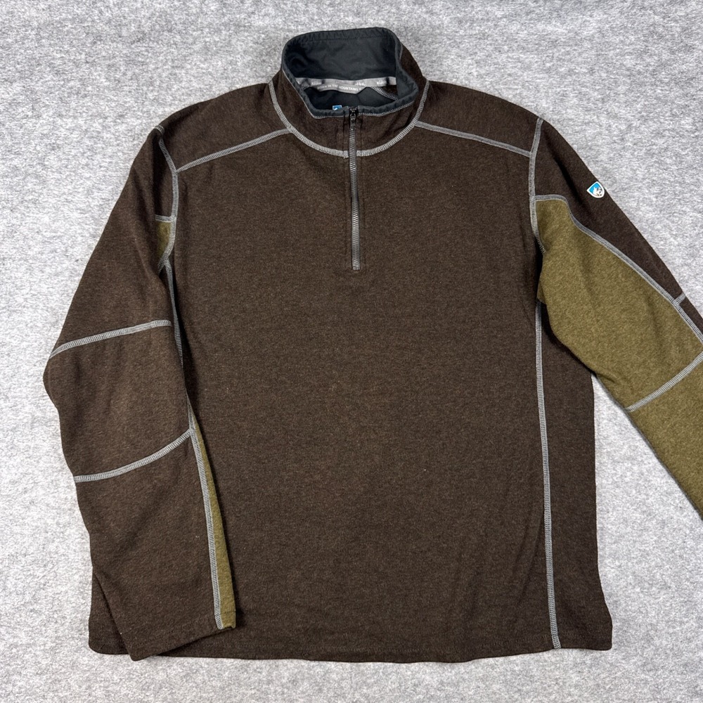 KUHL Shirt Mens XL Olive Green Brown Kashmira Revel 1/4 Zip Sweater Pullover